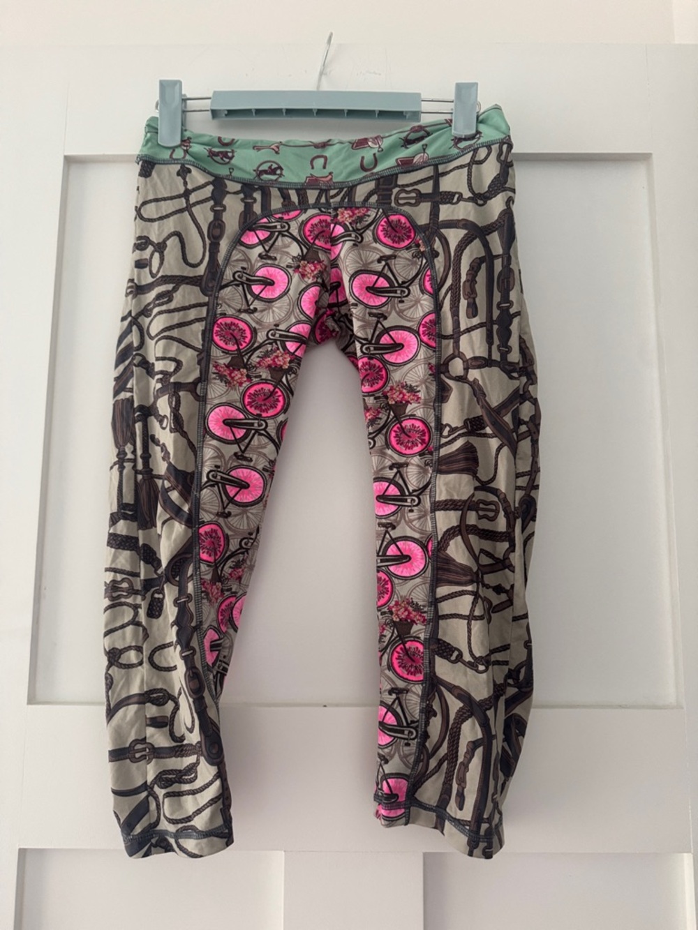 Maaji Pink Bicycle Print Leggings with Mint Waistband